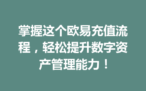 掌握这个欧易充值流程，轻松提升数字资产管理能力！