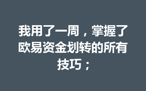 我用了一周,掌握了欧易资金划转的所有技巧; 我用了一周,掌握了欧易资金划转的所有技巧;