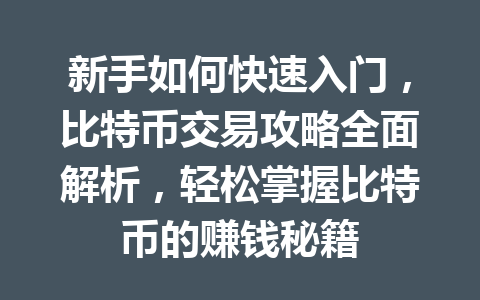 新手如何快速入门，比特币交易攻略全面解析，轻松掌握比特币的赚钱秘籍