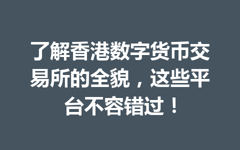 了解香港数字货币交易所的全貌，这些平台不容错过！