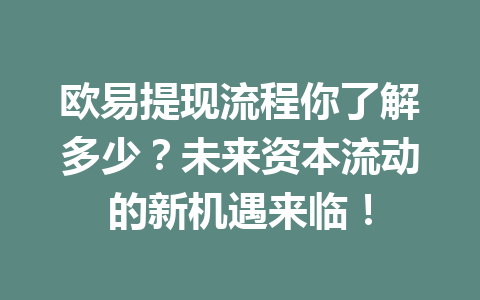 欧易提现流程你了解多少？未来资本流动的新机遇来临！